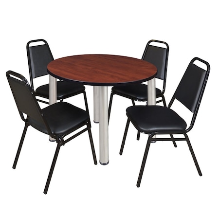 Kee Kee Round Table & Chair Set, Wood, Metal, Vinyl Top, Cherry TB42RNDCHBPCM29BK